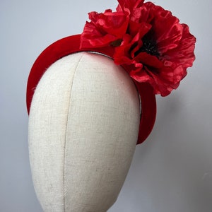 Beautiful Large Red Velvet Headband with Poppies Wedding Races KittyMay.online