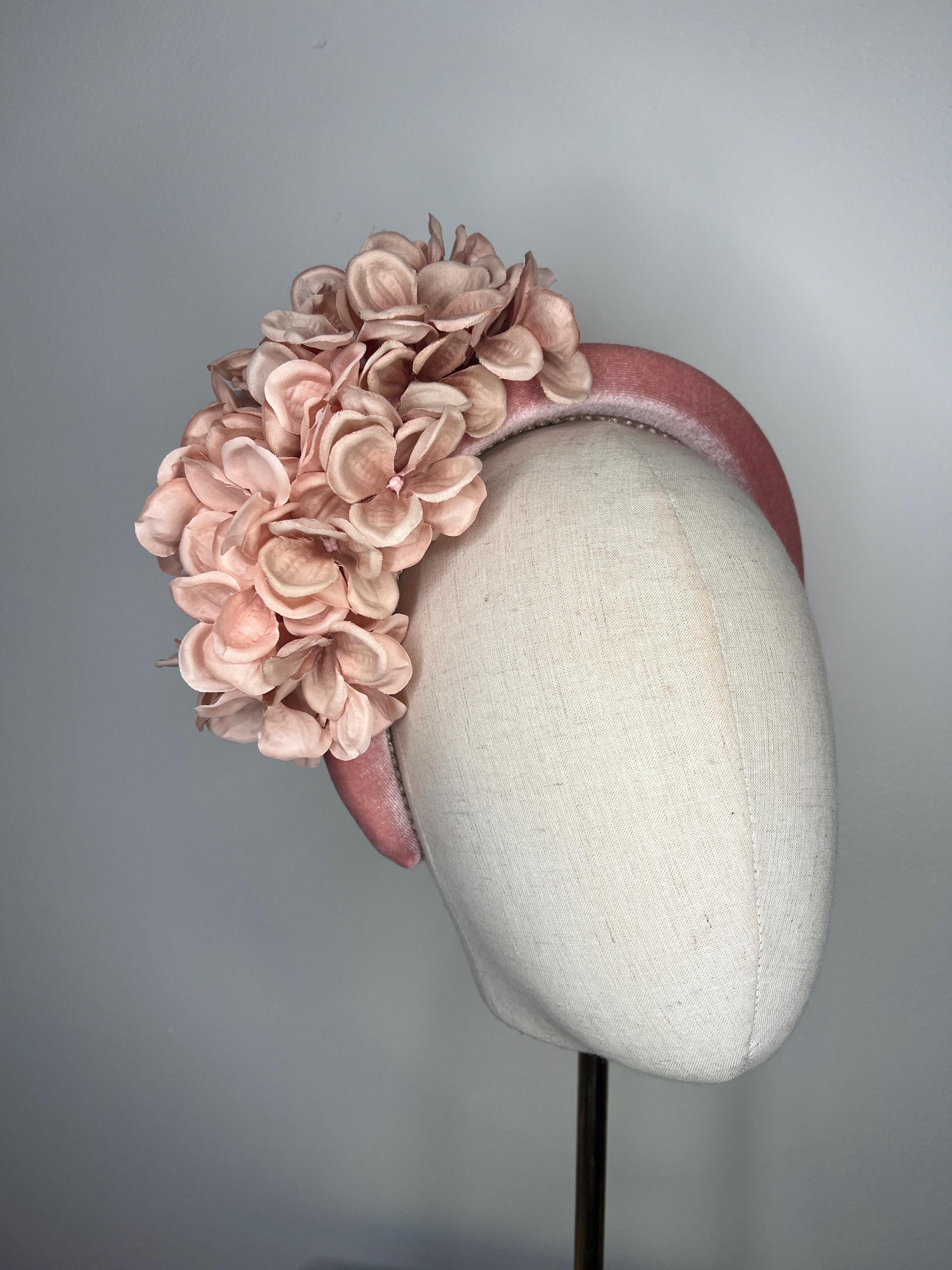 Beautiful Pink velvet Headband, Ombré Hydrangea Petals Wedding Races KittyMay.online