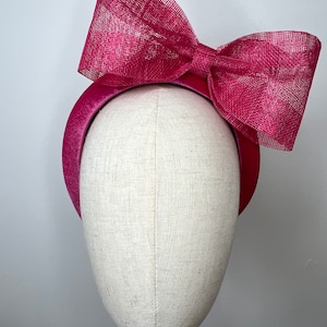 Beautiful Fuchsia Cerise Magenta Pink Headband & Pink Sinamay Bow Wedding Races KittyMay.online