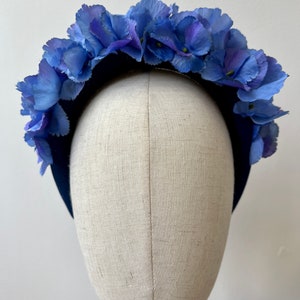 Beautiful Blue Hydrangea Halo Headband Wedding Races KittyMay.online