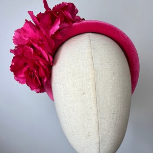 Fuchsia Velvet Headband with Pink Hydrangea - Wedding Races Headpiece