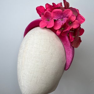 Beautiful Fuchsia Cerise Magenta Pink Headband & Pink Hydrangea Petals Wedding Races KittyMay.online