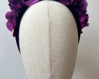 Beautiful Purple Hydrangea Halo Headband Wedding Races KittyMay.online