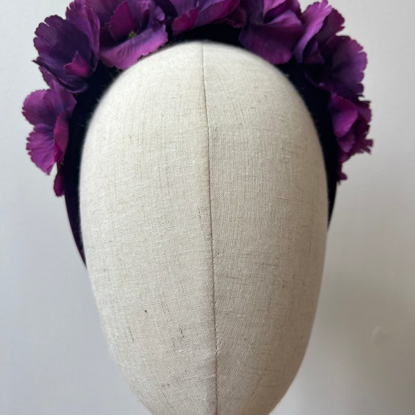 Beau bandeau halo d'hortensias violets pour mariage courses KittyMay.online