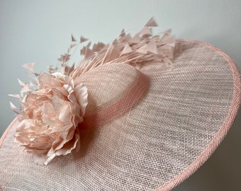 Pale Pink Sinamay Fascinator, Feathers & Peony, Statement Fascinator, Wedding Fascinator, Races Fascinator, KittyMay.online