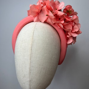 Coral Headband, Coral Hydrangea Blossom Petals Wedding Races KittyMay.online