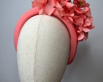 Coral Headband, Coral Hydrangea Blossom Petals Wedding Races KittyMay.online
