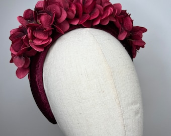 Beautiful Plum Hydrangea Halo Headband perfect for a Wedding or Races KittyMay.online