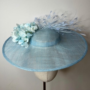 Pale Blue Feather Sinamay Fascinator, Statement Fascinator, Wedding Fascinator, Races Fascinator, KittyMay.online
