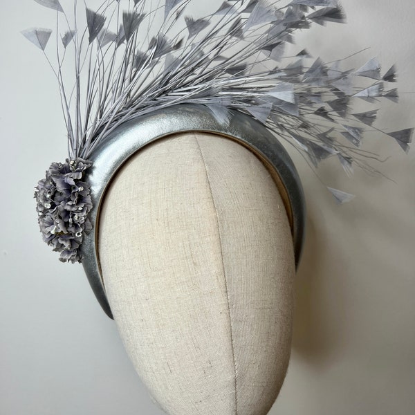 Feather headband, Silver Grey Fascinator, Statement Fascinator, Wedding Fascinator, Races Fascinator, KittyMay.online