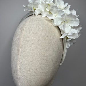 Ivory Satin Headband: White Hydrangea Flower Crown, Wedding Races