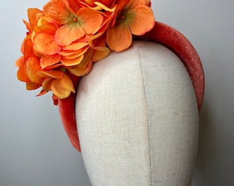 Beautiful Ombré Orange Hydrangea Headband Wedding Races KittyMay.online