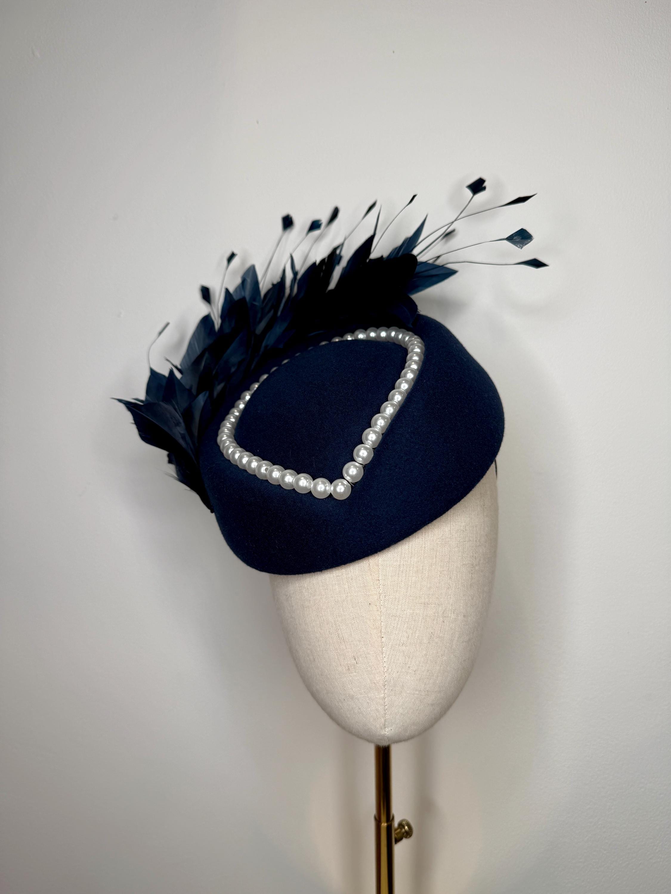 Navy Blue and Pearl Fascinator - Etsy display picture 1