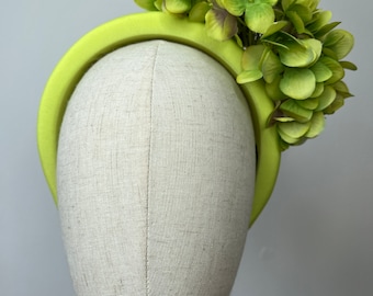 Lime Green Headband with green hydrangea petals side cluster Wedding Races KittyMay.online