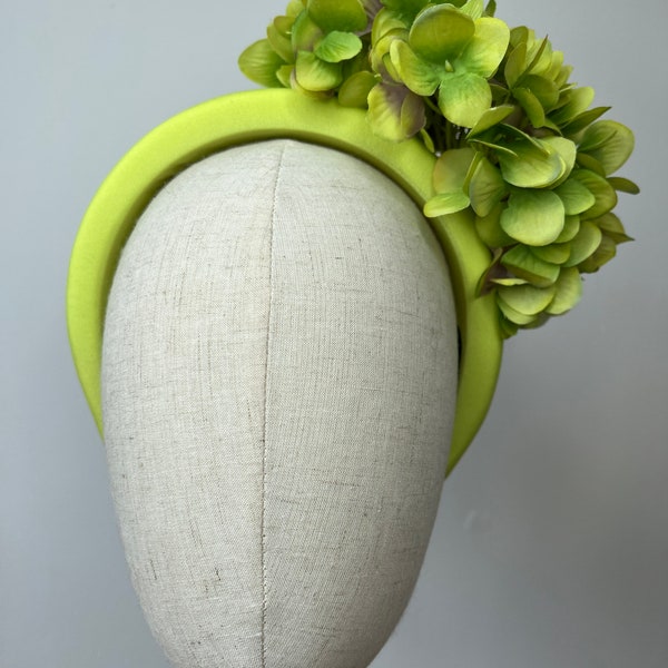 Lime Green Headband with green hydrangea petals side cluster Wedding Races KittyMay.online