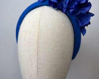 Beautiful Royal Blue Hydrangea Side Cluster Headband Wedding Races KittyMay.online