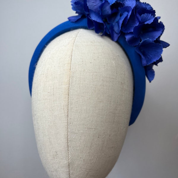 Beautiful Royal Blue Hydrangea Side Cluster Headband Wedding Races KittyMay.online