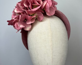 Beautiful Dusky Pink Headband & Pink Hydrangea Petals Wedding Races KittyMay.online