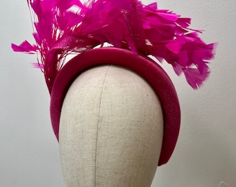 Feather headband, Fuchsia Hot Pink Fascinator, Statement Fascinator, Wedding Fascinator, Races Fascinator, KittyMay.online
