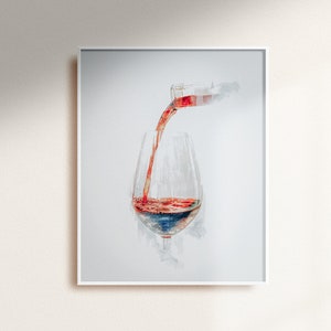 Wine Watercolor Print, Wine Wall Art, Wine Glass Poster, Bar Wall Art, Kitchen Dining Wall Decor, Kitchen Home Decor, Digital Download