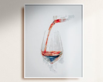 Wine Pour Watercolor Print, Bar Kitchen Wall Art (Digital Download)