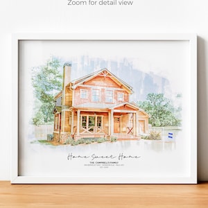 Huisportret op maat, stijlvol aquarelschilderij (digitale print) afbeelding 1