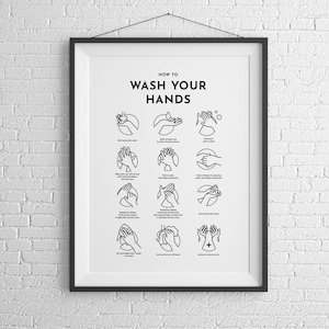 BR04/Wash your hands sign, Bathroom wall art, Instruction, Stay clean and safe