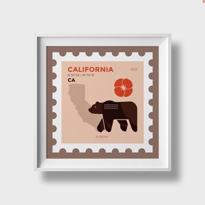 California Map Print, Grizzly Bear, California Poppy, California US Map Art Poster, Modern Wall Art, Home Office Decor, Printable Art, Wall