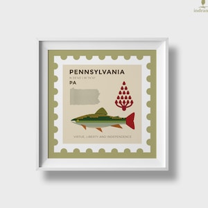 Pennsylvania Map Print, Brook Trout, Eastern Hemlock, Pennsylvania US Map Art Poster, Modern Wall Art, Home Office Decor, Printable Art