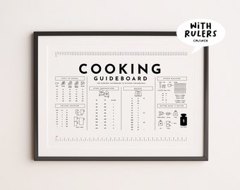 Kitchen conversion chart, horizontal orientation with ruler on "cm" and "inch"