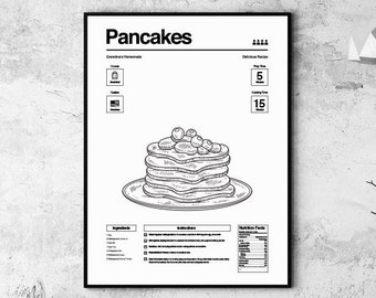 Homemade Pancakes Recipe 3 Color Print Art, Easy Cooking Recipe, Cooking Class, Wall Art, Wall Decor, Dining Room, Cooking Recipe Poster