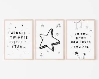 KP02/Twinkle little star, Three pieces print set, Kids wall art, Nursery prints, Bedroom decor for kids