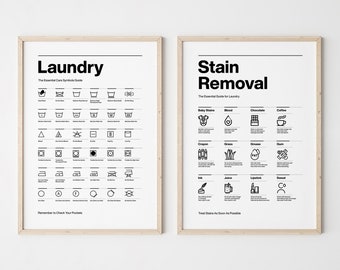 Láminas para la lavandería, guía para quitar manchas, símbolos de lavandería (descarga digital)