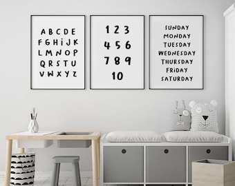 Home & Living Black and white nursery print monochrome kids room ...