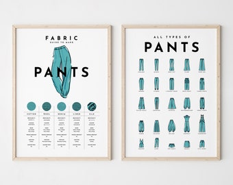 Pants Poster Guide and Types, Print Wall Art Seamstress Sewing Pattern Room Housewarming Gift Craft Room Decor Wall Decor Tailor