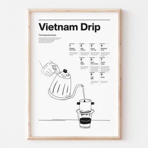 COP27 / Vietnam Filterkaffeemaschine, Geschichte, Zutaten, Herstellung, Line Art, minimalistischer Stil, Geschenk für Kaffeeliebhaber