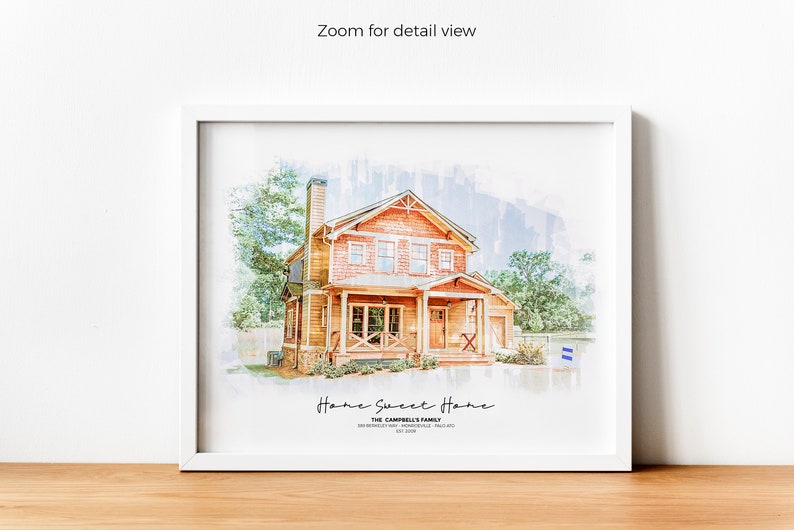 Huisportret op maat, stijlvol aquarelschilderij (digitale print) afbeelding 1