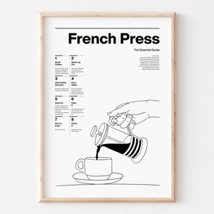 COP13/French Press coffee brewing, History, Ingredients, How to make, Line art, Minimalist style, Gift for coffee lovers