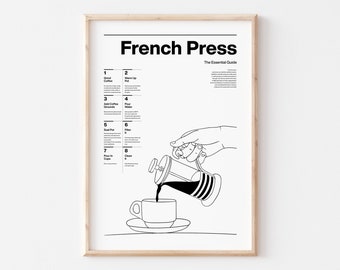 French Press Guide Print, Minimalist Coffee Lovers Gift (Digital Download)