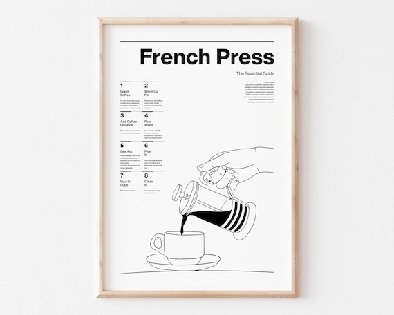 French Press Guide Print, Minimalist Coffee Lovers Gift (Digital Download)