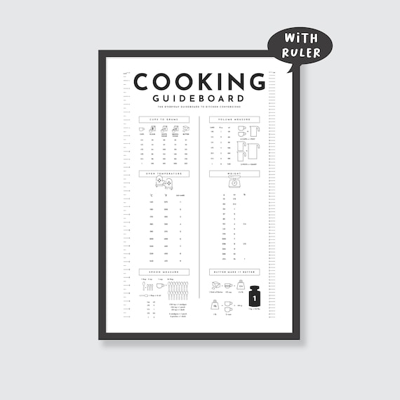 Kitchen Conversion Chart Printable, Cooking Guide with Ruler (Digital Download)