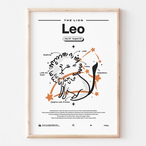ZP/04 Leo, Zodiac Sign, Definition, Explained, Traits, Hand Drawn, Minimalist, Astrology, Leo Print, Zodiac Poster, Constellation