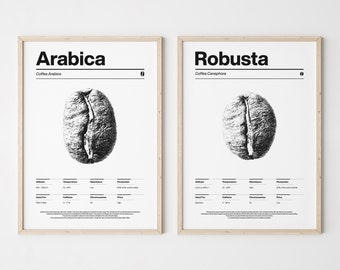 COP22/Coffee beans, Arabica Robusta , Coffee Varieties , Set of 2 Print, Minimalist style