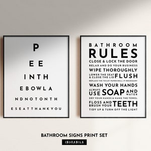 BR02 / Art mural de salle de bain, Ensemble d’impression de deux pièces, Tableau des yeux, Règles, Profitez du temps dans la salle de bain