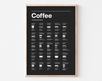 COP03/Coffee essential , Guide print,  25 coffee provided, Black background, Line art, Minimalist style