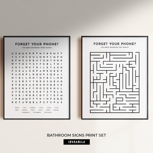 Ensemble d'impressions drôles de salle de bain, recherche de mots, art du labyrinthe (téléchargement numérique)