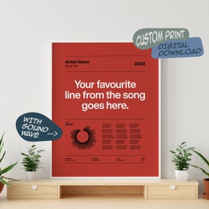 Custom Personalised Song Lyrics Print, Custom Lyrics Poster, Favourite Song, Printable Lyrics Print, Custom Band Poster,Digital Download