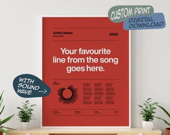 Gepersonaliseerde songtekstprint, aangepaste bandposter (digitale download)