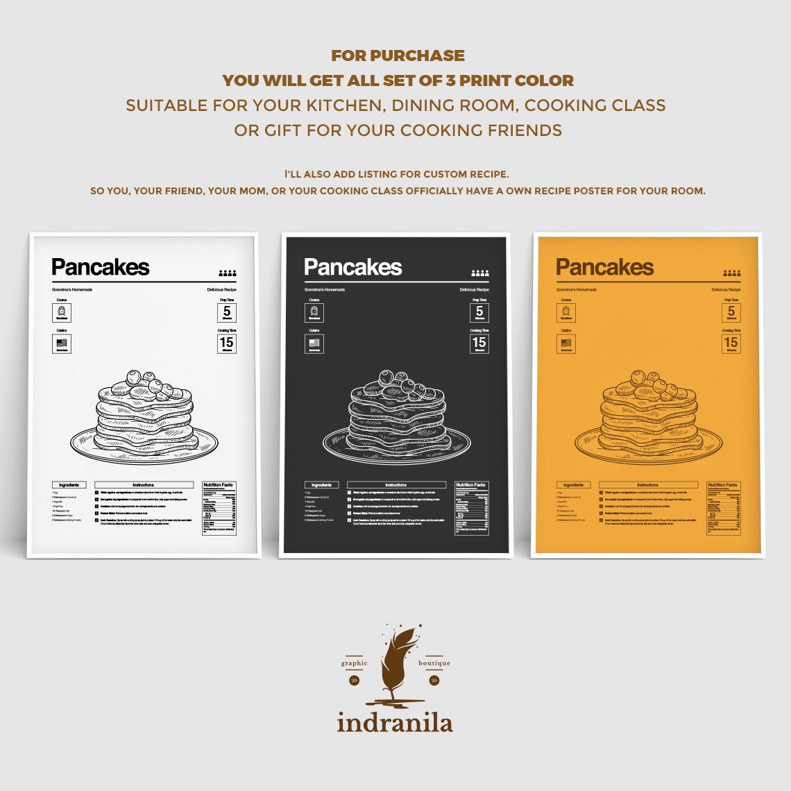 Homemade Pancakes Recipe 3 Color Print Art Easy Cooking - Etsy