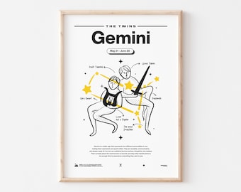 Gemini Zodiac Print, Constellation Art, Astrology Wall Decor (Digital Download)